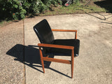 Teak Carver Chair with black faux leather- Marlborough Antiques