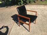 Teak Carver Chair with black faux leather- Marlborough Antiques